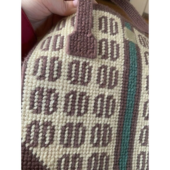 Vintage Needlepoint Tote Bag Monogram – Handmade Canvas Yarn Hippie Purse - Picture 6 of 8